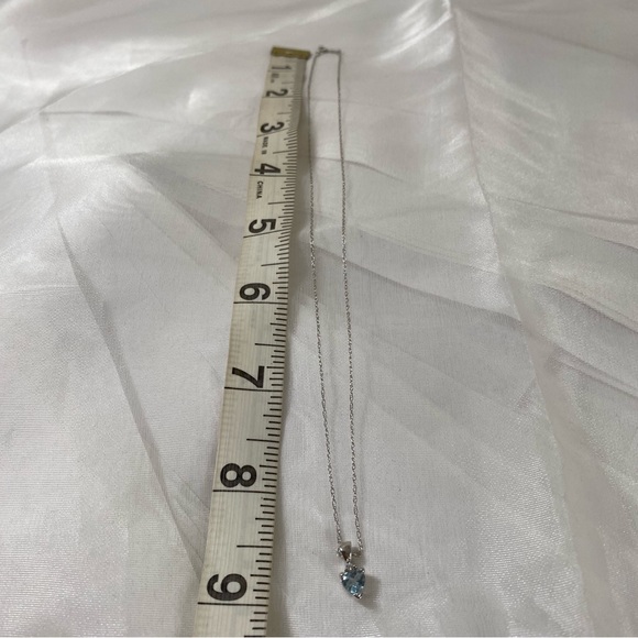 14K WHITE GOLD aquamarine and diamond heart necklace 18” REAL GOLD - Picture 10 of 15